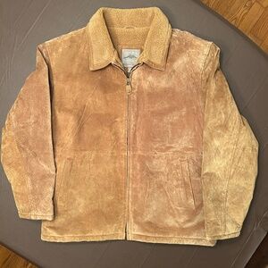 Vintage pacific trail men’s suede leather jacket tan faux shearling lining size